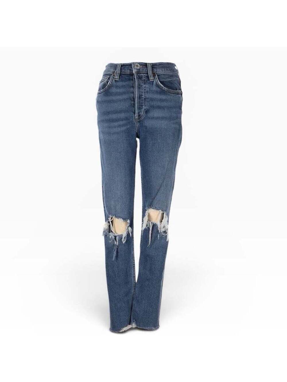 Re/Done Distressed Blue Denim 90s High Rise Ankle Crop Jeans size 25